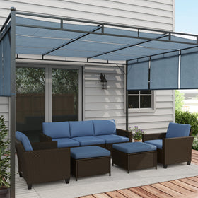 5-Piece Patio Furniture Set with PE Rattan Three-Seater Sofa Armchairs